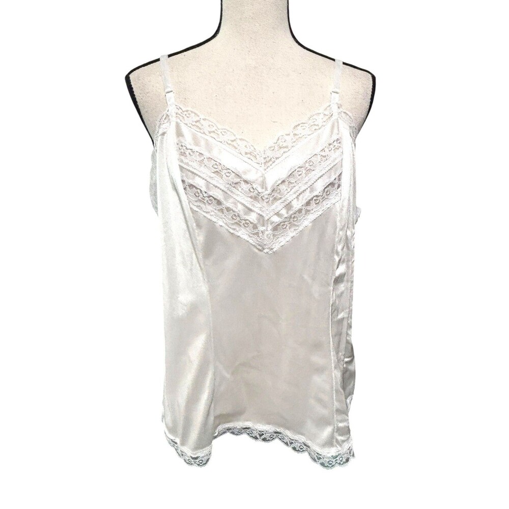 Vintage FigurFit by Indera White Satin Camisole Sz 42 Bust (XL) Lace Trim